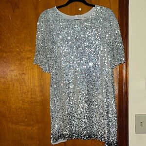 Free People x jens pirate booty Silver Sequin Short-Sleeve Dress
